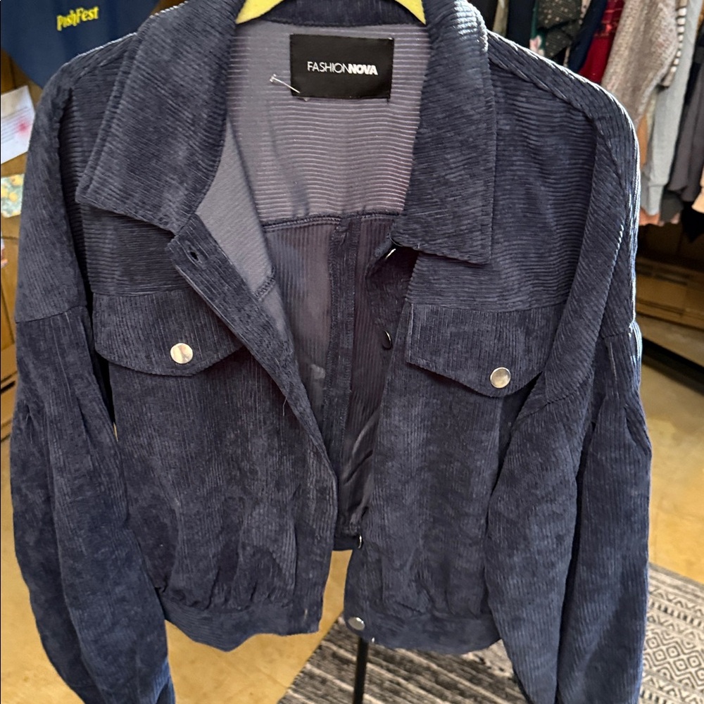Fashion Nova Navy Corduroy Snap-Front Jacket